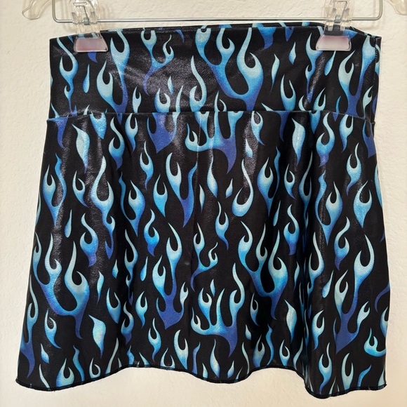 Blue Flames Stretchy Black Mini Skirt - Picture 2 of 4